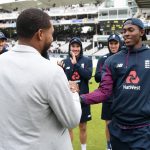 Jofra Archer received his test cap from Chris Jordan at Lord's .