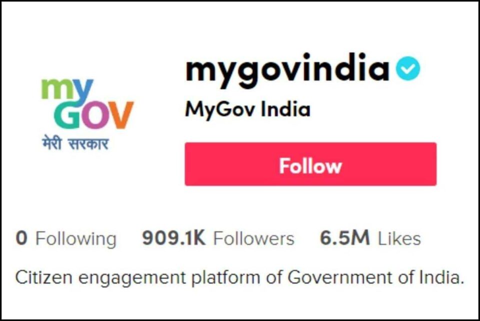 Twitteratti find Indian Government official account on TikTok